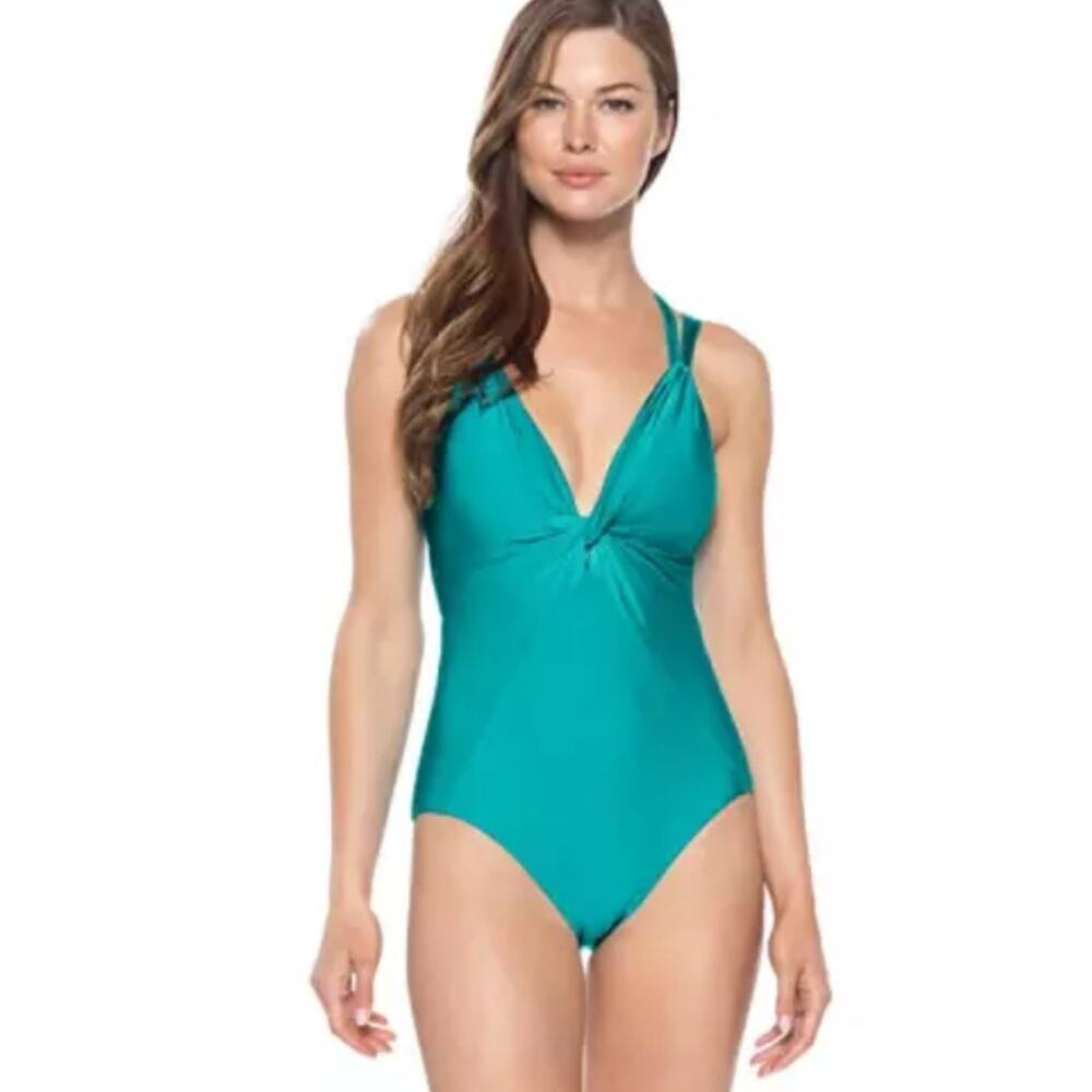 Becca Convertible Strap Tank One Piece Swimsuit, Green, Women's Small